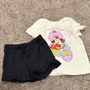 Cream Graphic Tee and Black Shorts Set